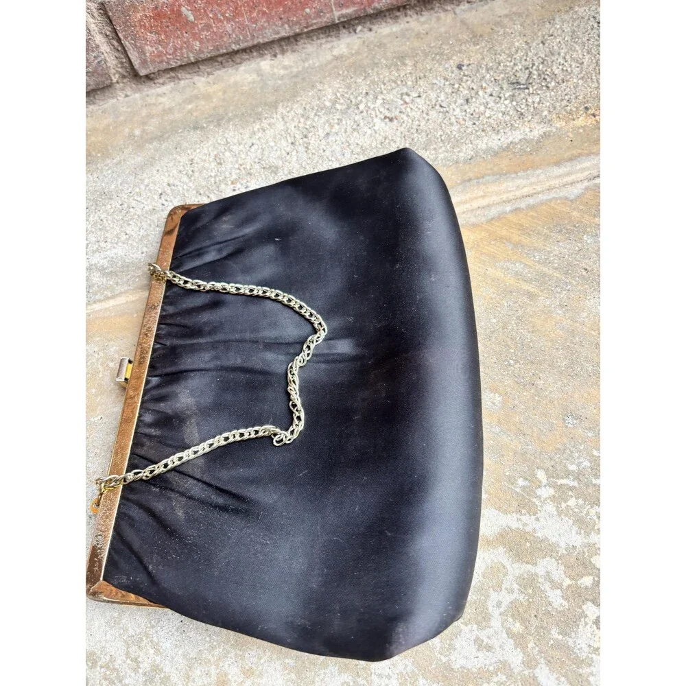 Black Satin Evening Bag 1950s 1960s